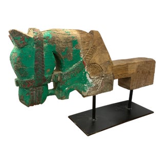 Antique Carved Wooden Architectural Horse Head Mounted on Metal Stand For Sale