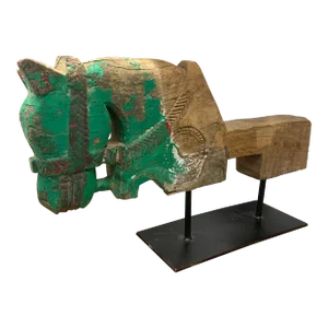 Antique Carved Wooden Architectural Horse Head Mounted on Metal Stand