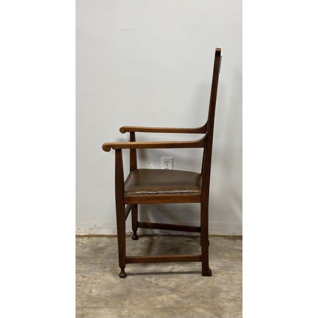 Wood Antique English Arts and Crafts Carver Arm Chair For Sale - Image 7 of 7