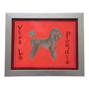 Dog Poodle Minimalism Folk Art Pop Art Flamingo-Orange Beige Burgundy Original Oil Painting by Cleo Plowden