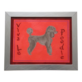 Dog Poodle Minimalism Folk Art Pop Art Flamingo-Orange Beige Burgundy Original Oil Painting Cleo Plowden For Sale