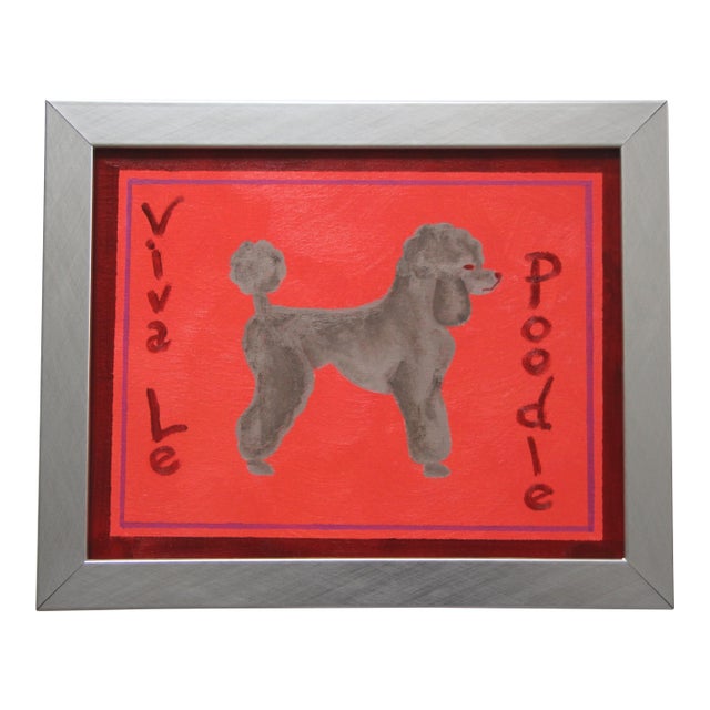 Dog Poodle Minimalism Folk Art Pop Art Flamingo-Orange Beige Burgundy Original Oil Painting Cleo Plowden For Sale