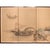 Elegant Japanese 4-panel painted byobu (folding screen) depicts a scene with a Chinese noble man and his guards in boats....