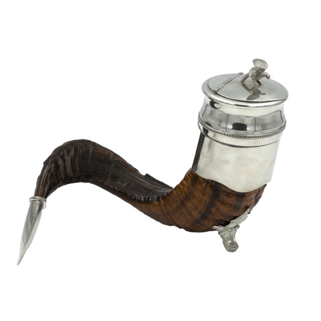 Brown Late 19th Century Scottish Silver Plate Mounted Rams Horn Snuff Mull with Eagle in Flight Final For Sale - Image 8 of 8