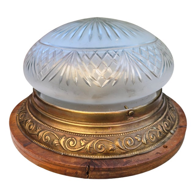 Antique Ceiling Lamp in Brass and Glass, 1890s For Sale