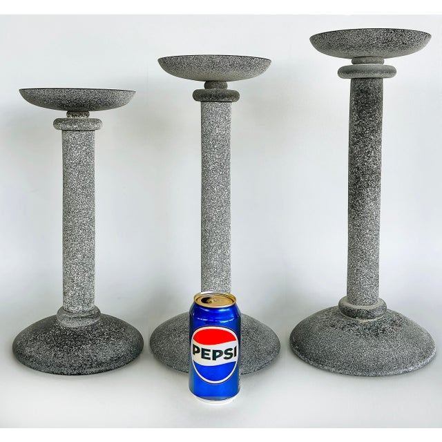 Karl Springer Designs Seguso Italy, Black Scavo Candlesticks, 1980s, Set of 3 Offered for sale is a set of three (3) Karl...