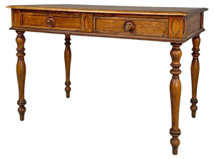 Italian Wooden Table with 2 Drawers and Turned Legs, 1800s