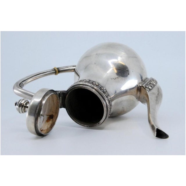 Metal Plain Silver Teapot with Grooves on the Rim and Spout For Sale - Image 7 of 10