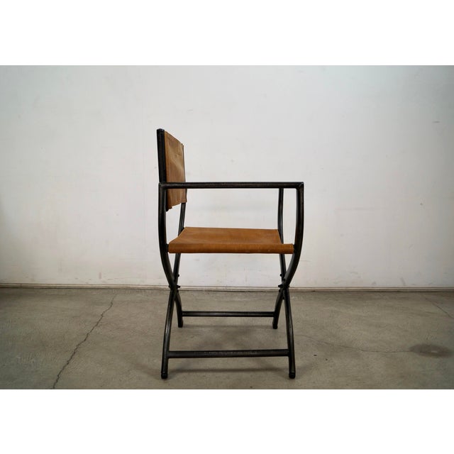 Metal Restoration Hardware French Leather Director’s Armchair For Sale - Image 7 of 12