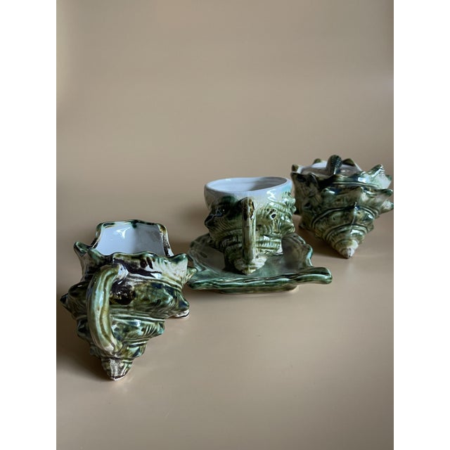 Brutalist Glazed Ceramic Shell Coffee Service for 6, Japan, 1950, Set of 15 For Sale - Image 16 of 18