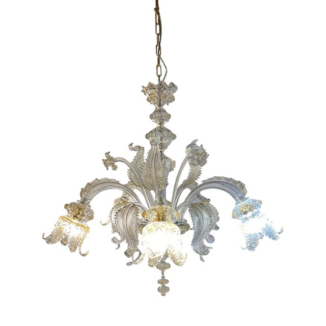 Murano Style Glass Clear and Gold Chandelier with Flowers and Leaves from Simoeng For Sale