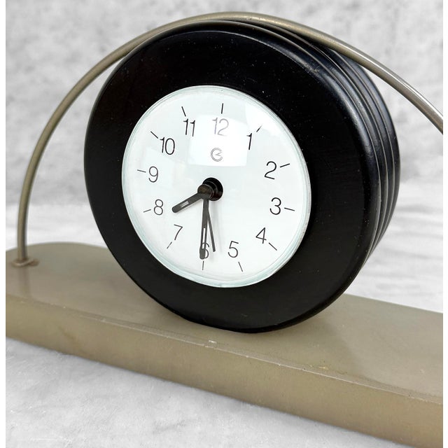 Stone Vintage Art Deco Italian Alabaster Mantle Clock For Sale - Image 7 of 13