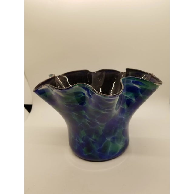 Vintage Contemporary Ruffled Edge Art Glass Bowl For Sale - Image 4 of 4