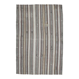 1970s Vintage Handmade Wool Cotton Gray Kilim Rug For Sale