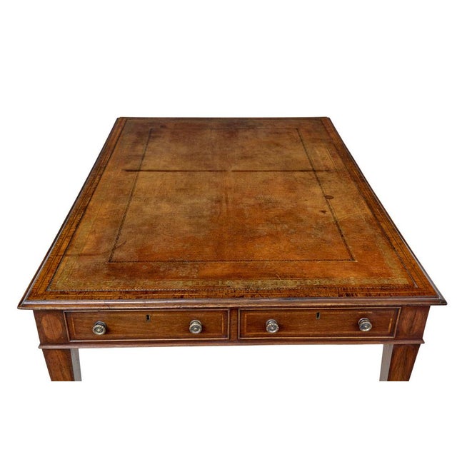 Brown Sheraton Revival Leather Top Library Table, 19th Century For Sale - Image 8 of 12
