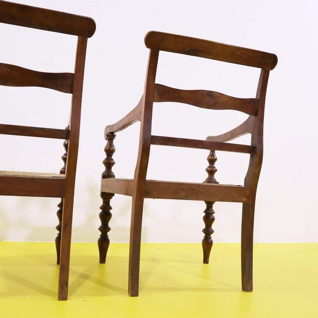 Vintage Wooden Armchairs with Woven Seats, Set of 2 For Sale - Image 13 of 14