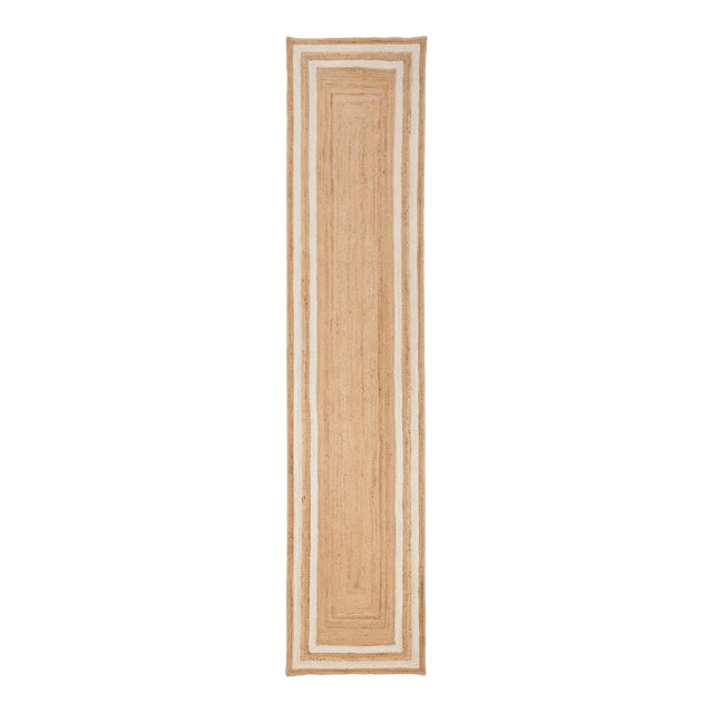 White Jute Braided Handmade Bohemian Runner - 3'x6' Ft. For Sale