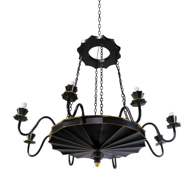 Early 21st Century Vintage Handcrafted Iron Black and Gold 8-Light Pendant Chandelier For Sale - Image 5 of 10