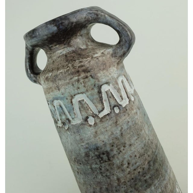 Mid-Century Modern Mid-Century Ceramic Vase Model V/32 with Relief Pattern Gray Brown and Blue from Heissner Keramik For Sale - Image 3 of 9