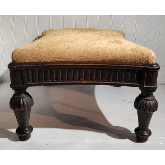 Rustic 19thc Carved Stool With Suede Top For Sale - Image 3 of 9