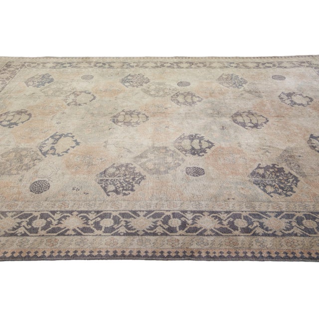 1910s Vintage Turkish Sivas Handmade Allover Motif Beige Wool Rug For Sale - Image 5 of 9