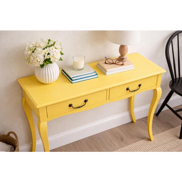 Late 20th Century French Provincial Style Canary Yellow Writing Desk / Bedside Table With Dark Bronze Hardware — 35.5” For Sale In Los Angeles - Image 6 of 9