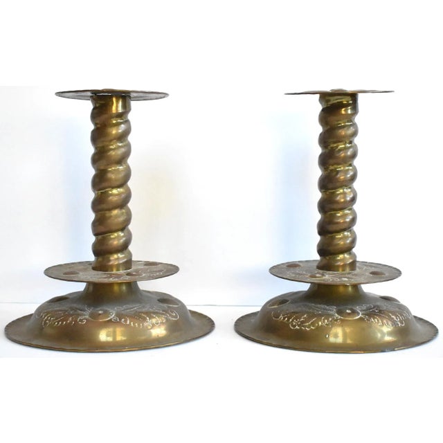 Metal Pair of Antique 17th-Century Swedish Hammered Brass Candlesticks For Sale - Image 7 of 7