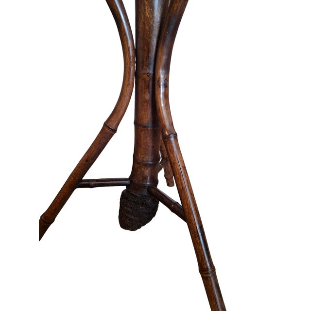 Victorian Vintage Victorian Bamboo Round Side Table With Leather Top For Sale - Image 3 of 4