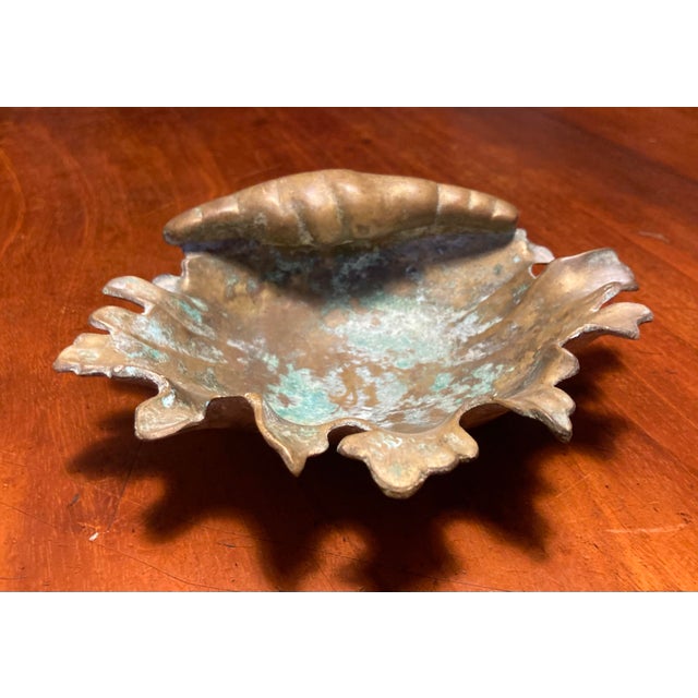 1960s Cast Solid Brass & Verdigris Clam Shell Dish For Sale In Dallas - Image 6 of 12