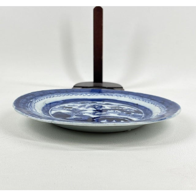 Ceramic Antique 19th Century Chinese Canton Export Blue & White Porcelain Plate & Stand For Sale - Image 7 of 10