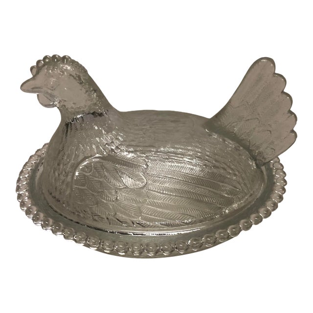Vintage 1980s Glass Chicken Figure Bowl or Candy Dish For Sale