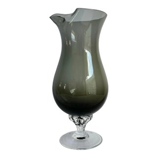 Mid Century 1950s Sasaki Coronation Cocktail Pitcher Smoke Gray Art Glass For Sale