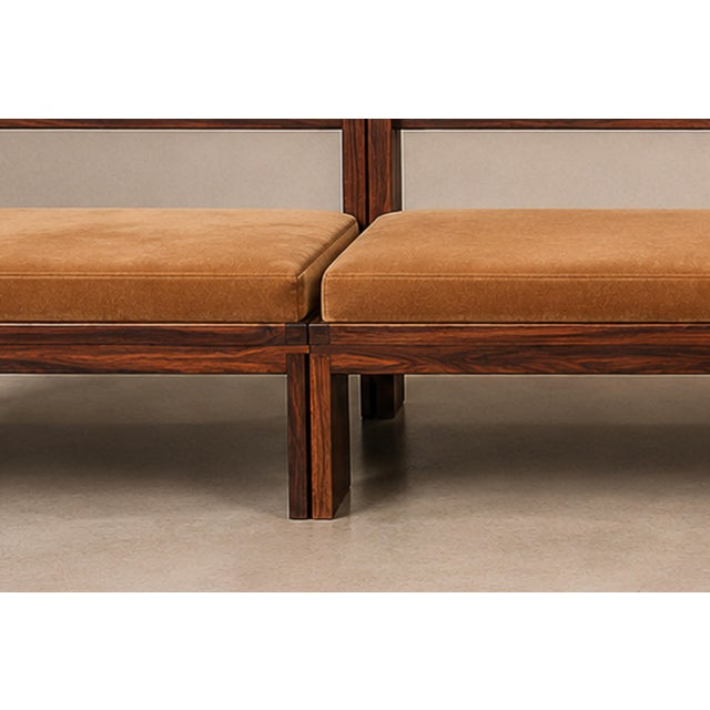 Monumental Brazilian Modern Three-Module Bench in Rosewood and Warm Camel Mohair, 1960s For Sale - Image 9 of 18