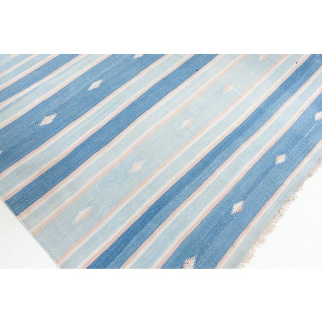 Blue Doris Leslie Blau Vintage Indian Dhurrie Rug For Sale - Image 8 of 10