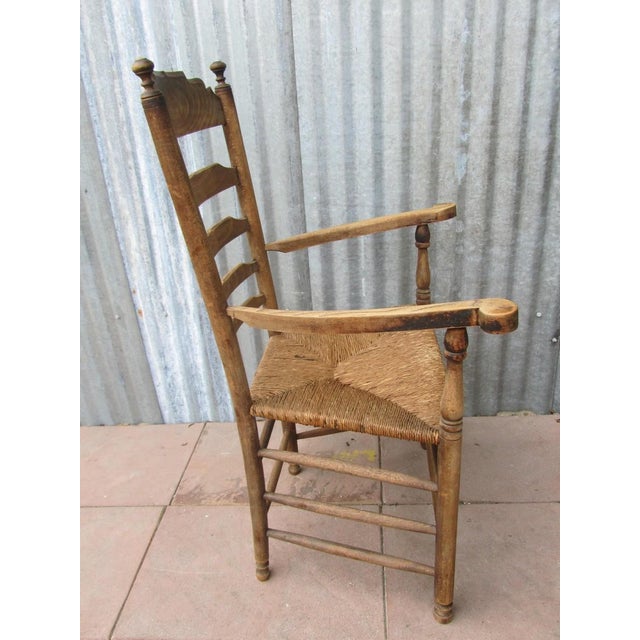 Brown Antique Dutch Rustic Farmers Armchair with Wicker Seat, 1900s For Sale - Image 8 of 15