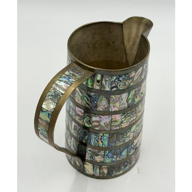 1950s Alfredo Villasana Taxco Brass & Abalone Pitcher and Tumblers - Set of 5 For Sale - Image 14 of 18