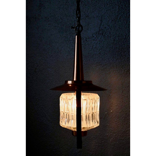 Midcentury Pendant Lamp in Glass and Copper Metal, 1950 For Sale - Image 4 of 14