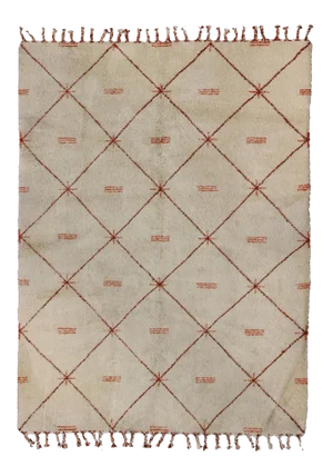 Ivory Background Vintage Large Moroccan Rug With Orange/Brown Diamond Pattern 9′ × 12′