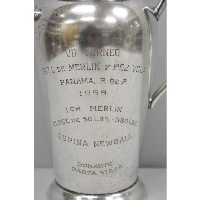 Vintage Silver Plated Martini Cocktail Pitcher 1959 Panama Marlin Sailfish Award For Sale - Image 13 of 14