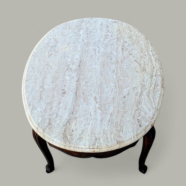 Vintage Faux Travertine-Top Coffee Table With Cabriole Legs, Marble For Sale - Image 4 of 15