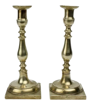 Early 19th Century Continental Brass Candlesticks - A Pair
