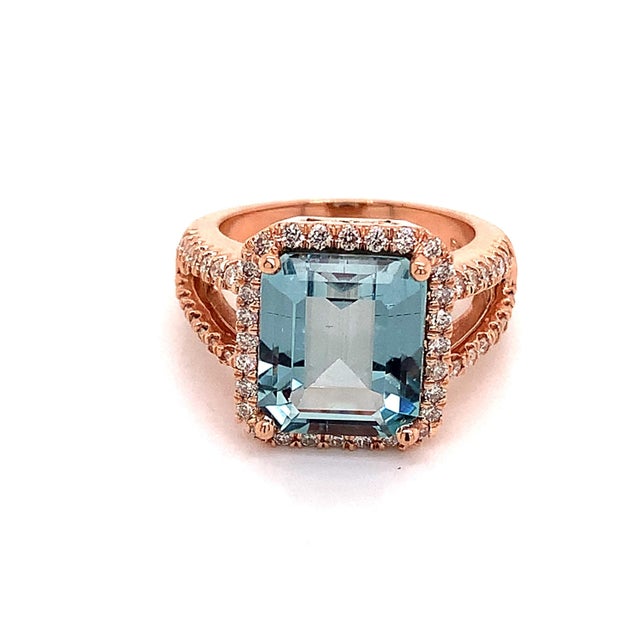 Diamond Aquamarine Ring 14k Gold 6.25 TCW Certified For Sale - Image 9 of 13