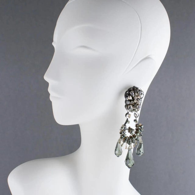 Contemporary House of Prada Crystal and Mirror Dangle Clip-on Earrings For Sale - Image 3 of 10