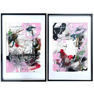 Maria Esmar, Untitled, Ink on Cardboard, Framed, Set of 2 For Sale