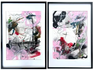 Maria Esmar, Untitled, Ink on Cardboard, Framed, Set of 2