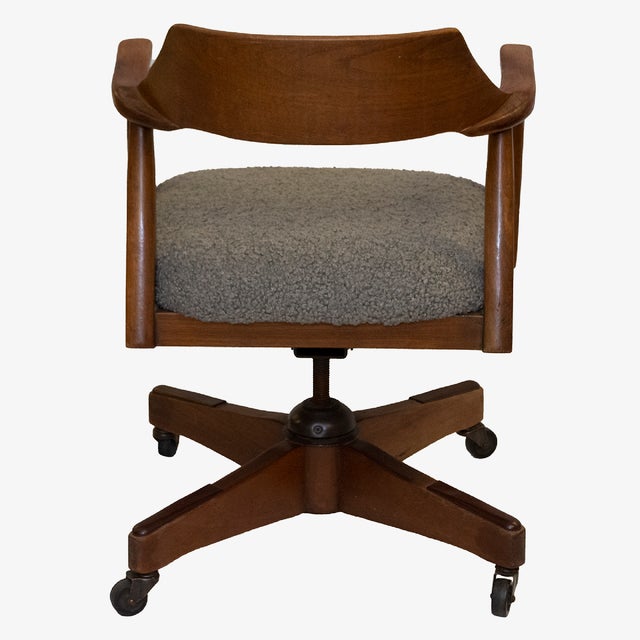 1960s Jasper Furniture Walnut Desk Chair in Grey Faux Shearling Bouclé For Sale - Image 5 of 8