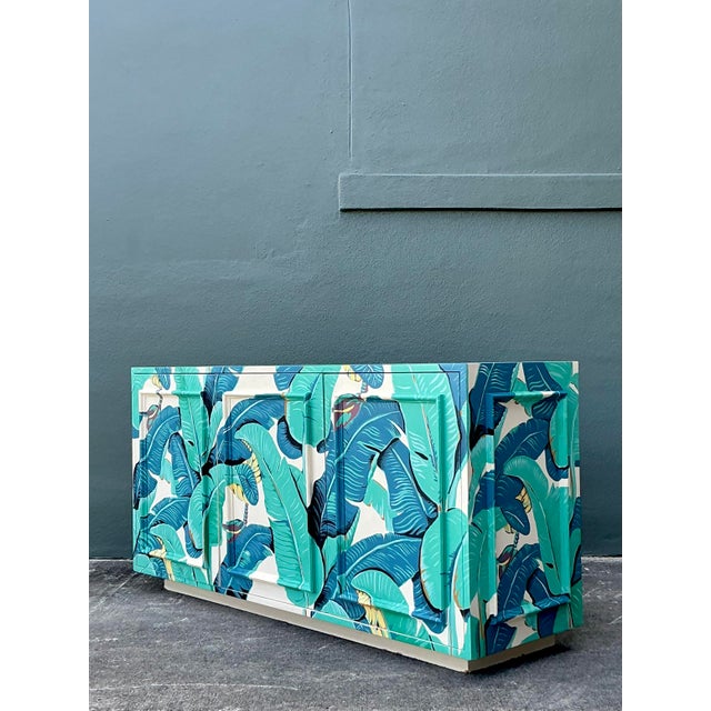 Modern Vintage Boho Hand Painted Palm Frond Credenza For Sale - Image 3 of 7