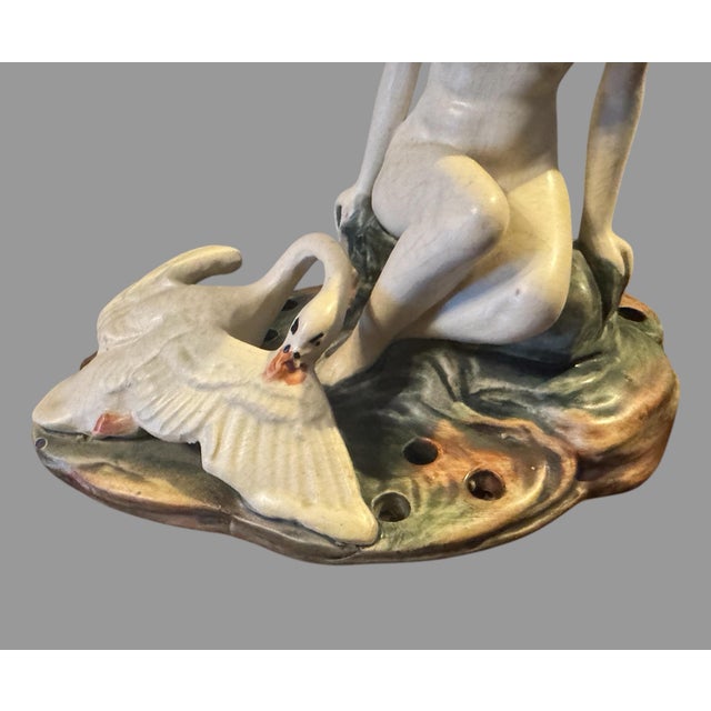 Vintage Weller Muskota Art Pottery Figural Art Nouveau Leda & Swan Flower Frog For Sale - Image 6 of 9