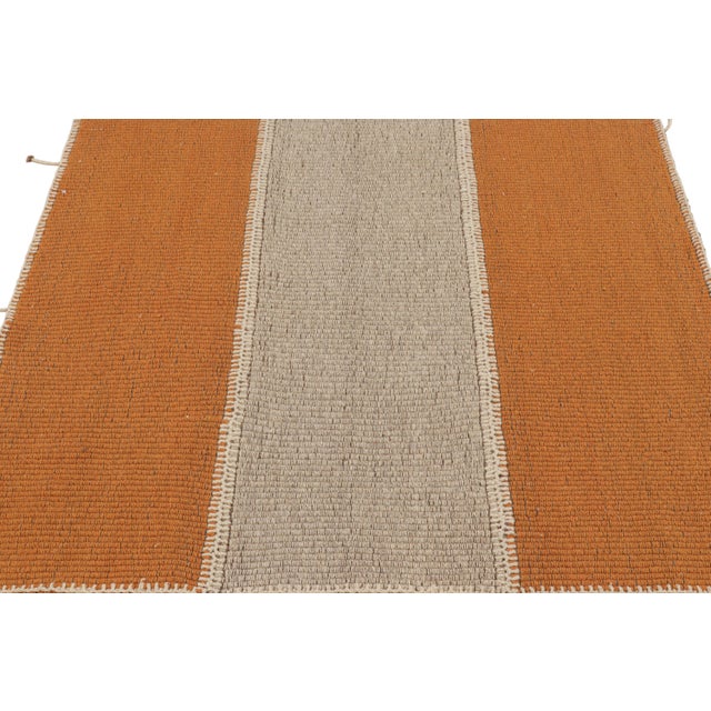 2010s Rug & Kilim’s Contemporary Square Kilim in Beige and Orange Stripes For Sale - Image 5 of 7