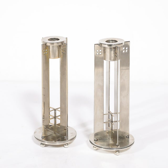 Pair of Modernist Signed Swid Powell Geometric Candlestick Holders For Sale - Image 10 of 18
